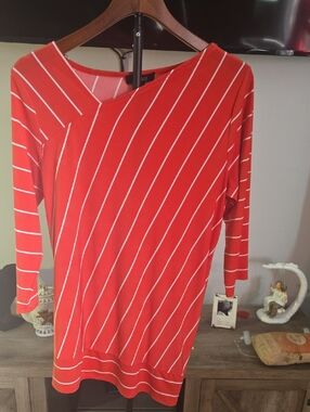 Avenue Red Top with White Stripe Accents